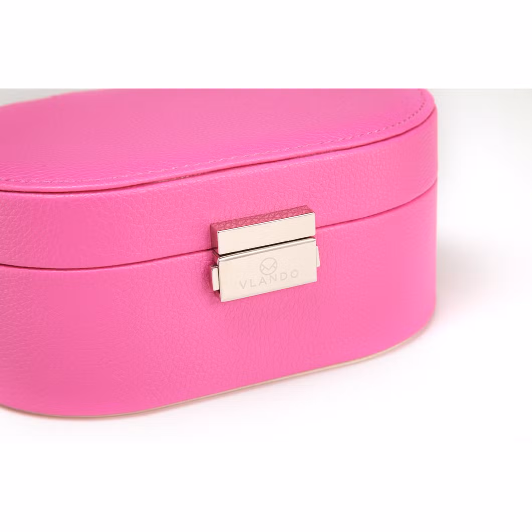 Leather Luxury Mirror Box Jewelry Storage Organizer Logo Bracelet Custom Ring Pink