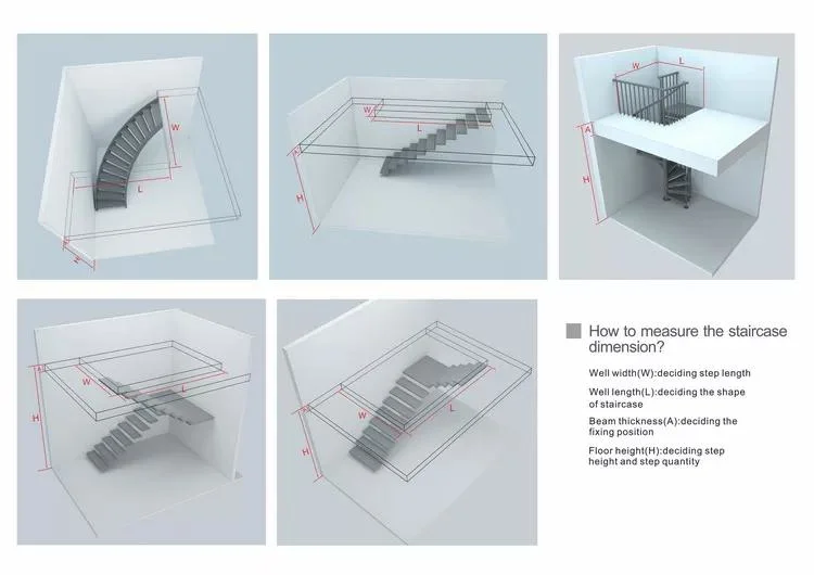 Curved Staircase with Frameless Glass Railing Stainless Steel Balustrade