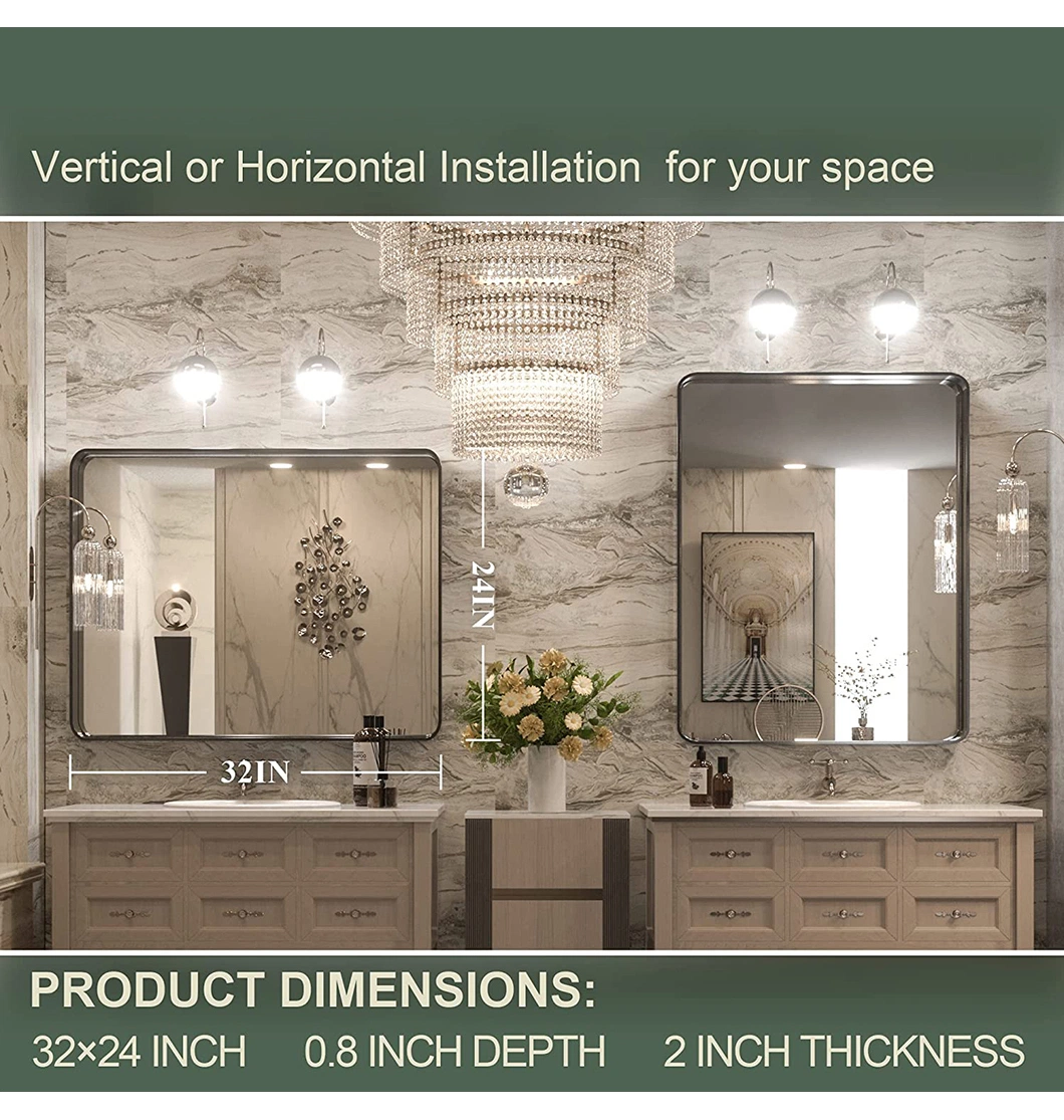 Home Decor Frame Mirror Aluminum Wall Mirror Horizontal/Vertical Bathroom Furniture Beveled Rectangle Mirror Salon Furniture