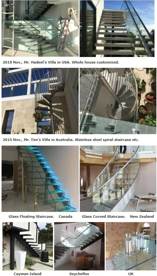 Curved Staircase with Frameless Glass Railing Stainless Steel Balustrade