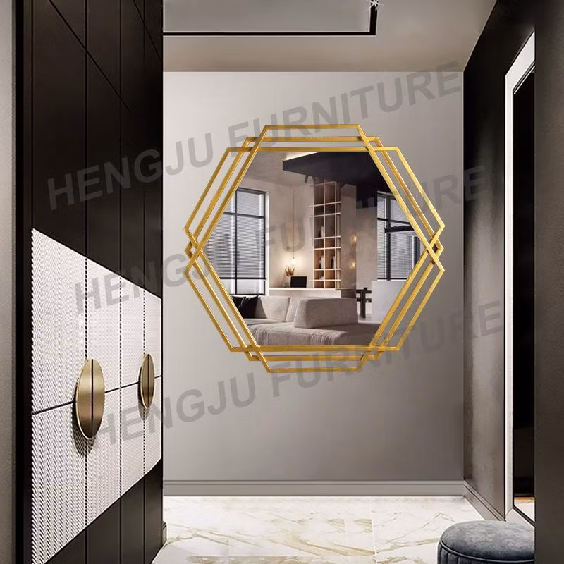 Modern Custom Hotel Golden Decorative Stainless Steel Round Brushed Wall Bathroom Mirror