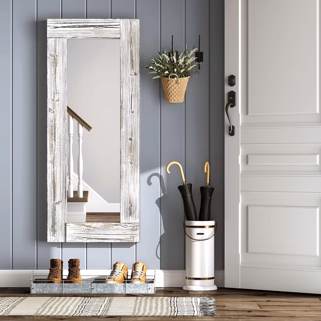 Natural Color Rustic Farmhouse Wood Frame Floor Standing Bedroom Mirror