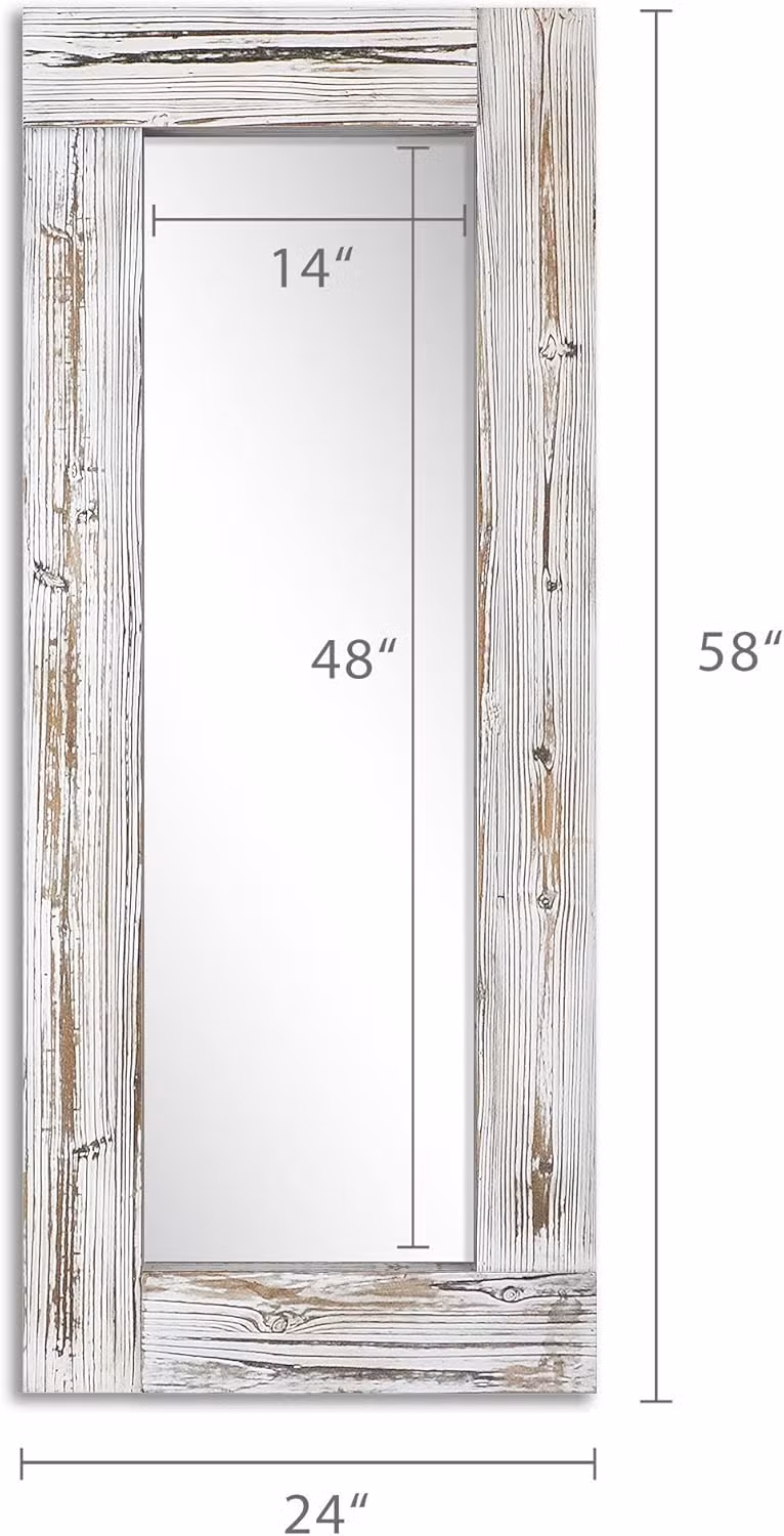Natural Color Rustic Farmhouse Wood Frame Floor Standing Bedroom Mirror
