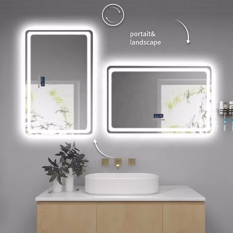 Modern Rectangular Smart LED Bathroom Mirror Hotel Anti-Fog Touch Switch Waterproof Backlit Illuminated for Decorative Use