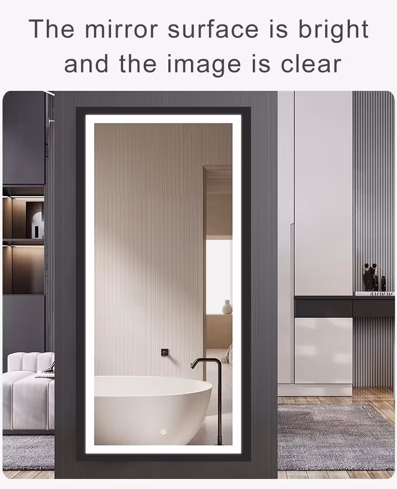 Modern Luxury LED Bathroom Mirror Wall-Mounted Aluminum Rectangular Smart Illuminated Light Fixture