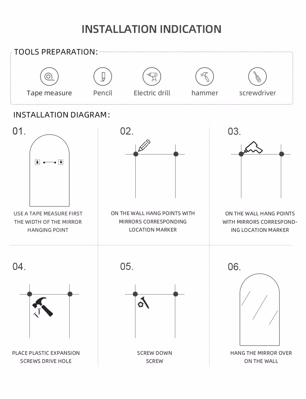 Frameless Home Decoration Modern Style Wall-Mounted Smart Bathroom Arched LED Mirror Backlit Adjustable Intelligent Touch