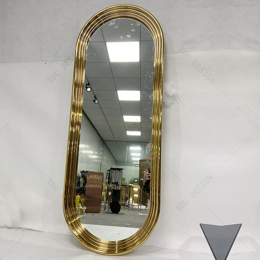 Luxury Bathroom Oval Gold Stainless Steel Frame Hotel Bath Room Floor Mirrors