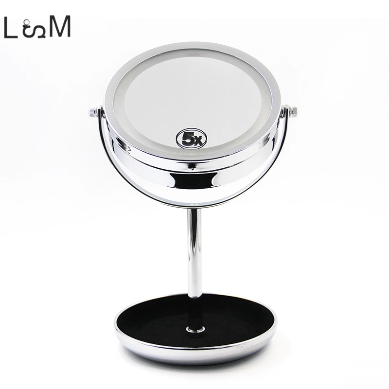 Metal Silver Cosmetic Desktop Standing Table Double Side Makeup Mirror 5X Magnifying