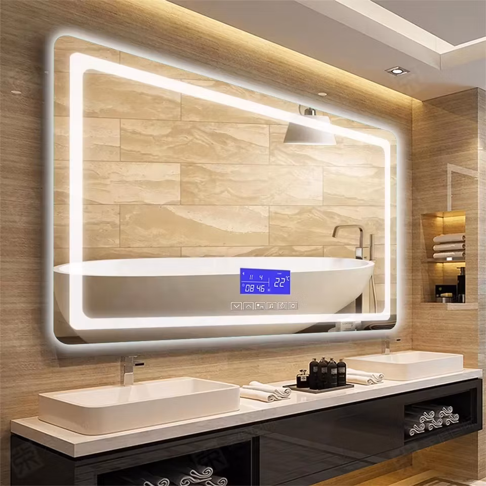Modern Rectangular Smart LED Bathroom Mirror Hotel Anti-Fog Touch Switch Waterproof Backlit Illuminated for Decorative Use