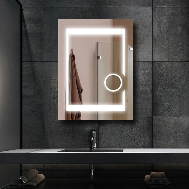 Rectangular Magnifying Smart LED Backlit Bathroom Mirror Wooden Bathroom Cabinet Wholesale Luxury Home Decorative Smart Mirror