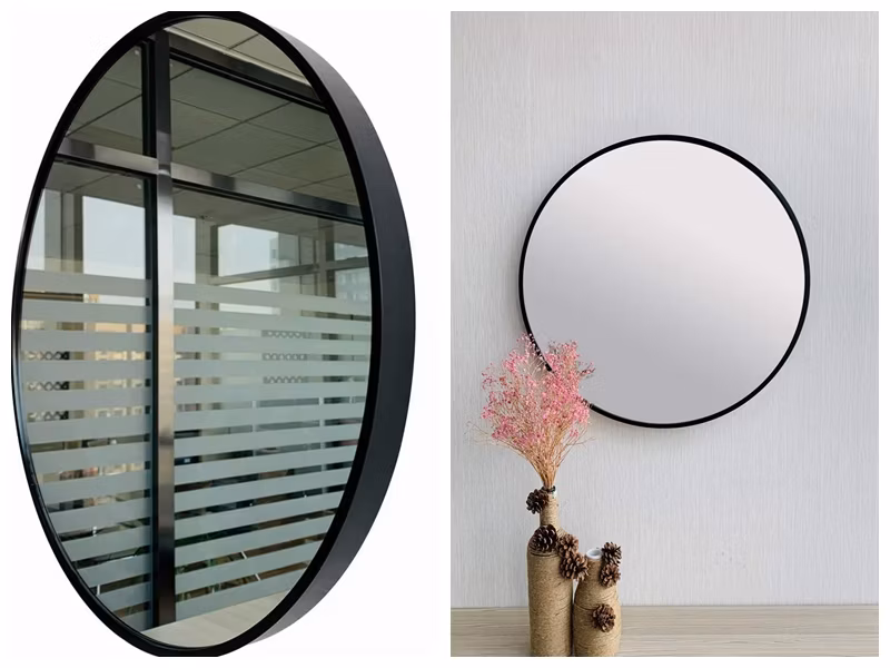 Wall Mounted Round Mirror Modern Decorative Framed Mirror Black Golden Color for Home Decor