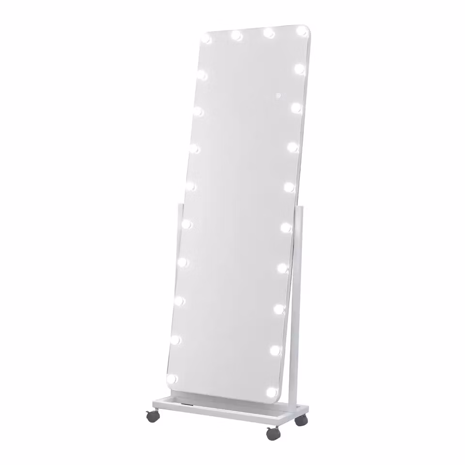 Modern Mobile Hollywood Light Bulb Full-Length Mirror with Wheels