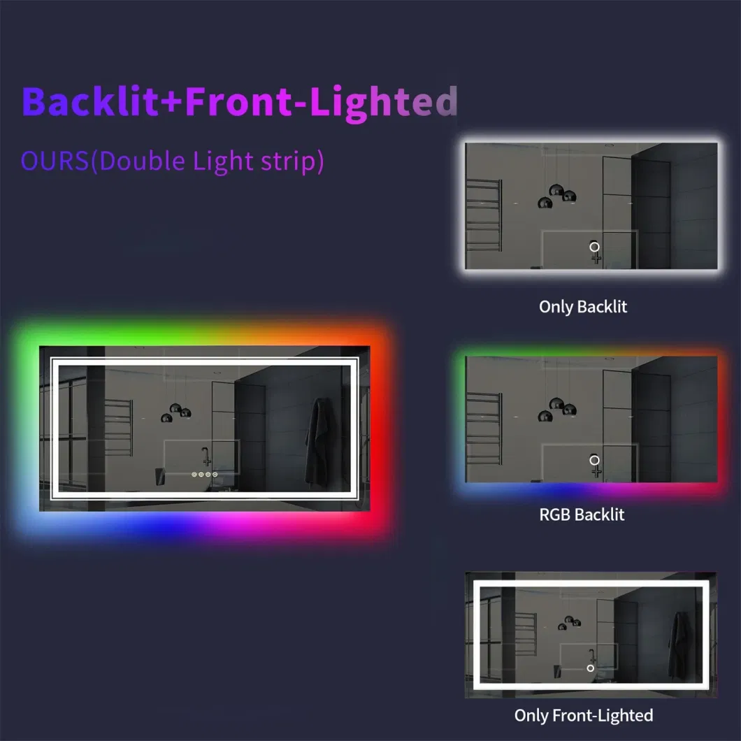 2024 Large Sized Rectangle RGB Color Changing LED Bathroom Vanity Mirror