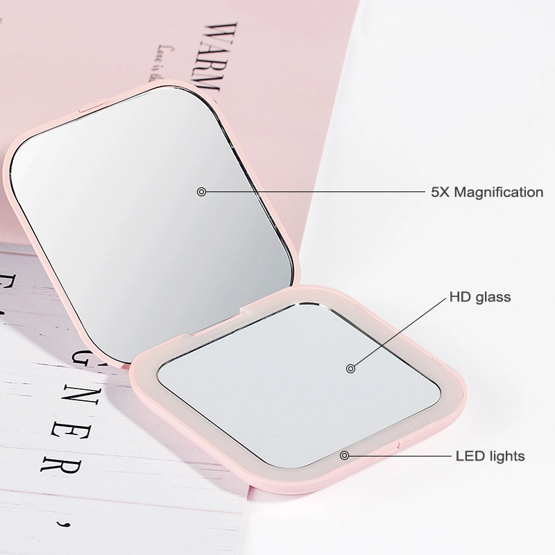 Pocket Compact Makeup Mirror LED Mini Travel Magnifying Portable Cosmetic Purse Mirror