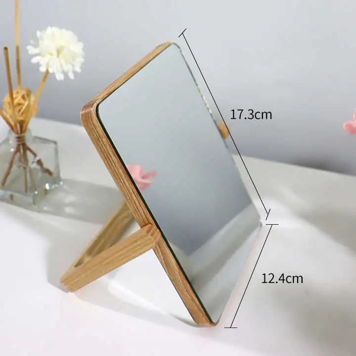 Bamboo Wood Frame Portable Makeup Hotel Bathroom Cosmetic Tabletop Mirror