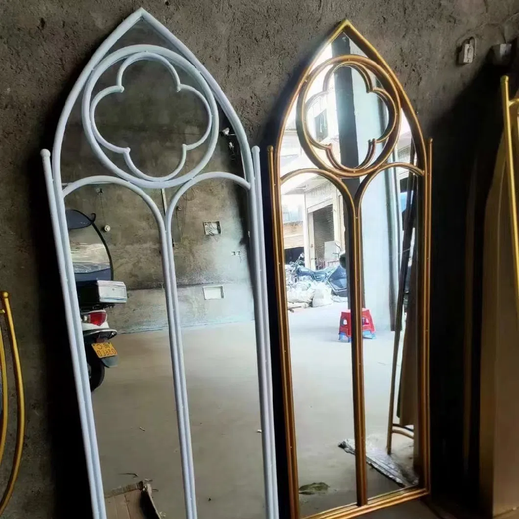 Factory Retro Luxury Garden Style Vintage Metal Iron Decorative Arched Window Shaped Wall Mirror