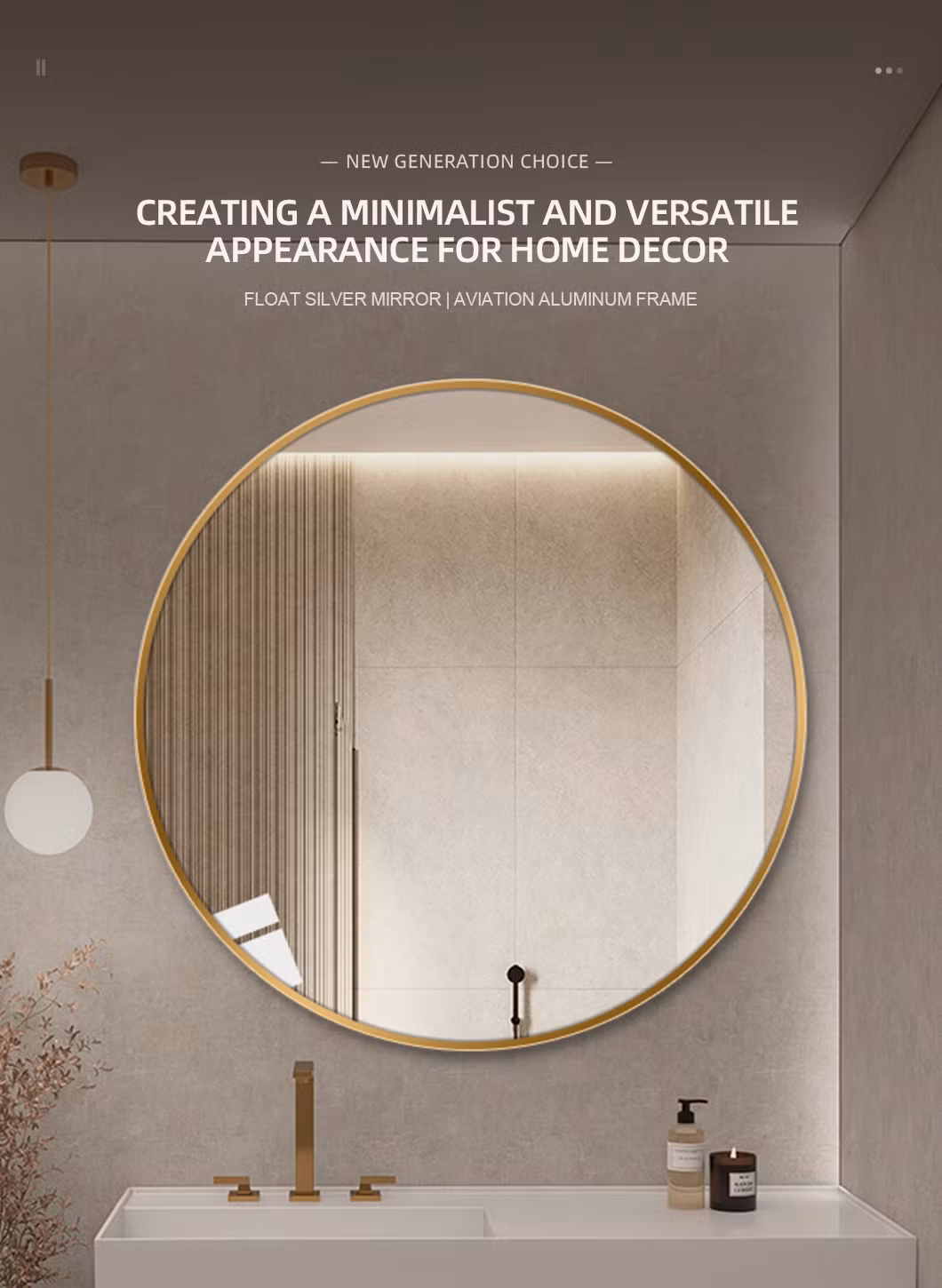 Modern Luxury Large Round Aluminum Alloy Frame Decorative Bathroom Wall Copper-Free Silver Mirror Makeup Furniture