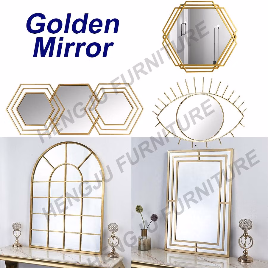 Modern Custom Hotel Golden Decorative Stainless Steel Round Brushed Wall Bathroom Mirror