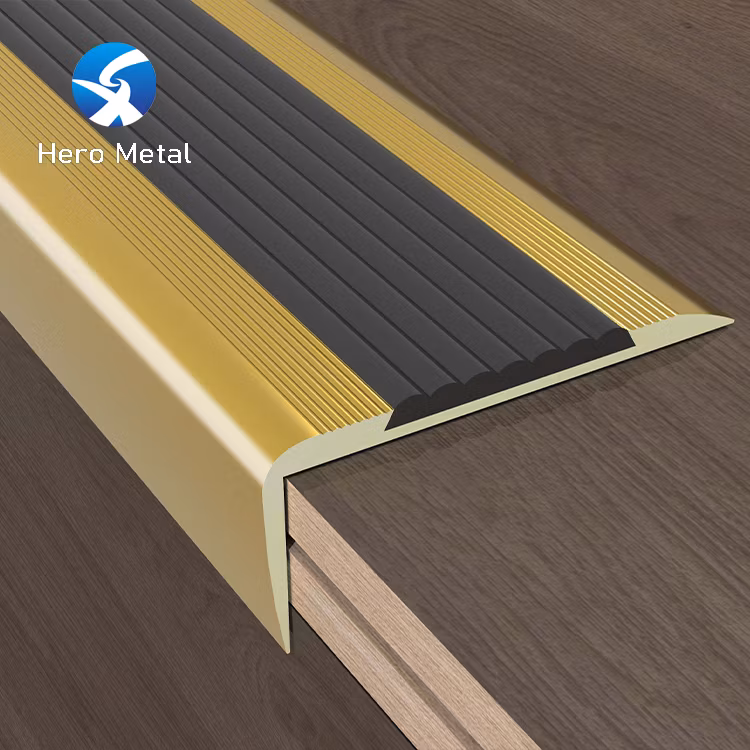 Anti-Slip Aluminum Stair Nosing for Vinyl Floor Rubber Insert Metal