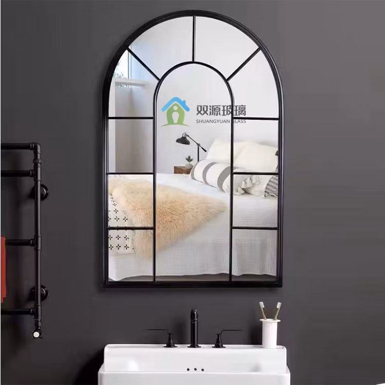 Vintage Black Oversized Industrial Framed Mirror Rectangular Beveled Metal Framed Accent Decorative Wall Grid Mirror