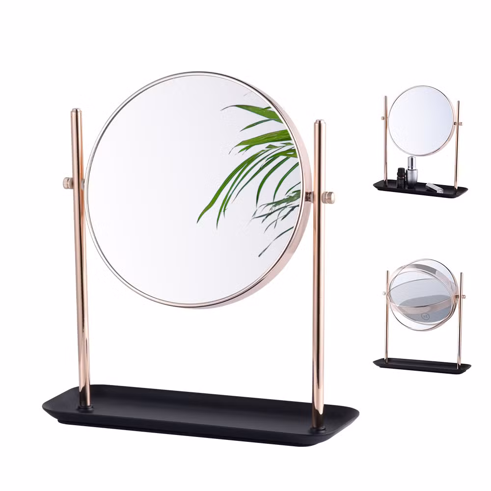 Round Table Desktop Metal Vanity Mirror Gold Black Home Decor Makeup Mirror