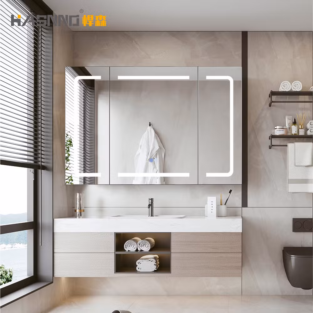 Bathroom Surface Mounted Three Doors LED Lighted Medicine Cabinet Mirror with Storage Shelves