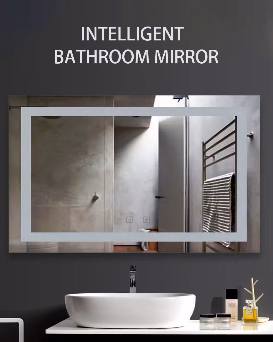 Customized Wall Mounted Glass WiFi Magic Mirror Touch Screen Dimmer Bath Lights Smart LED Bathroom Mirror