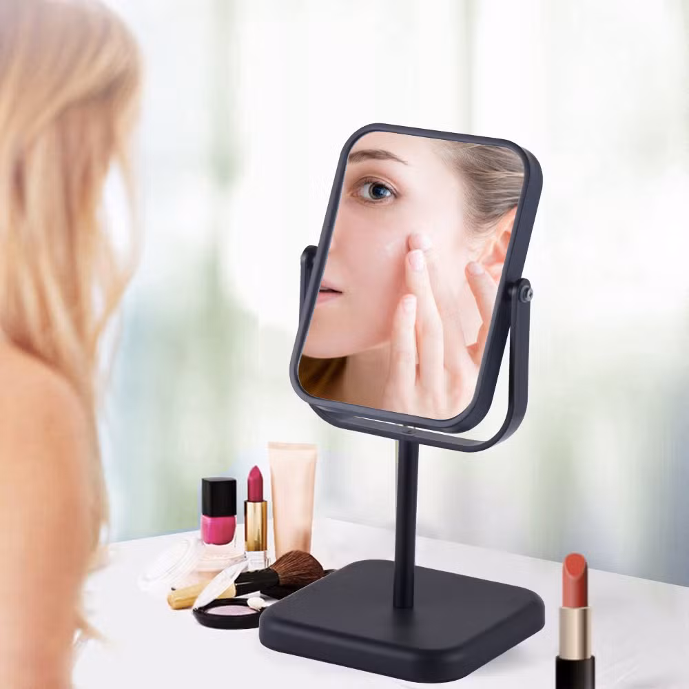 Plastic Desktop Cosmetic Mirror Magnifying Rectangular Dual Sided Makeup Mirror