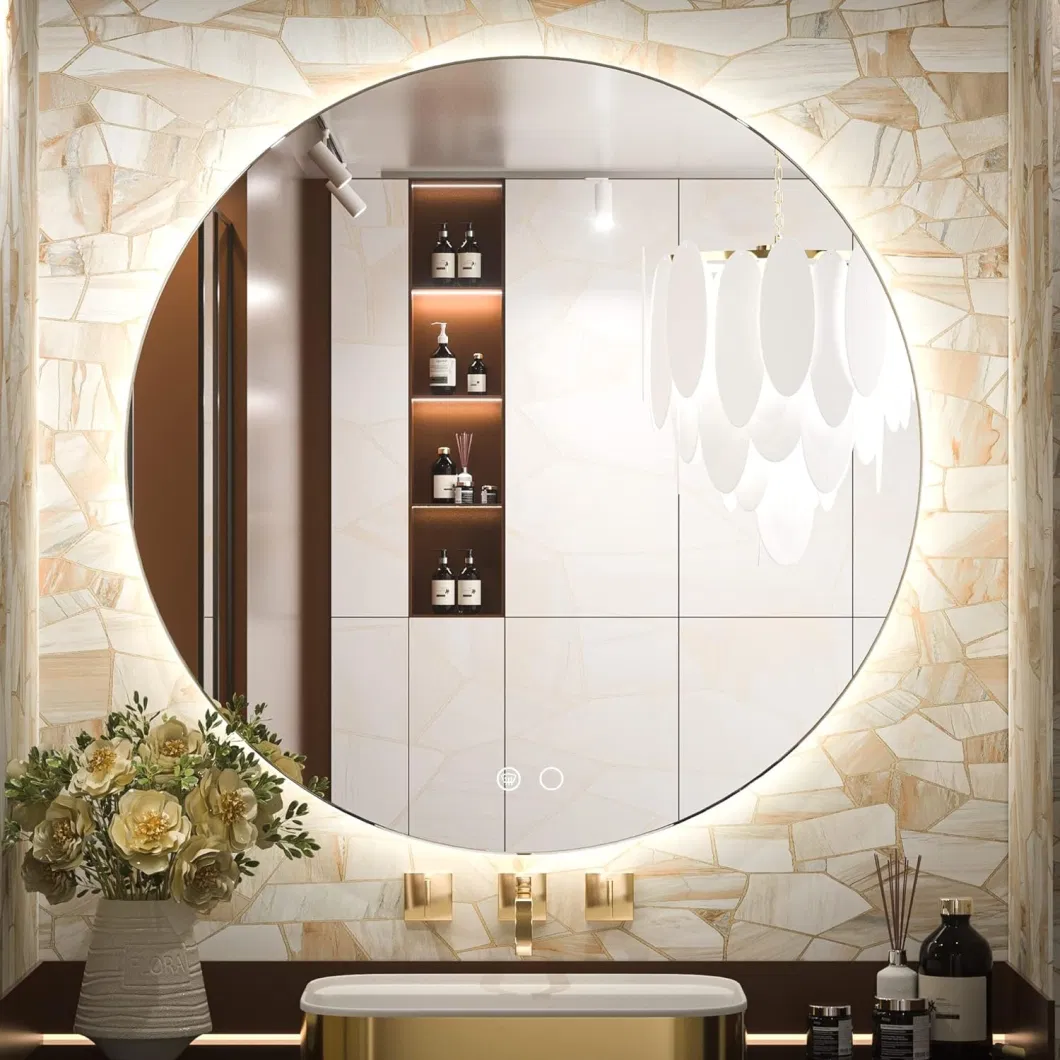 Jh Glass Modern Style Round Backlit Lighted Mirror Makeup Vanity