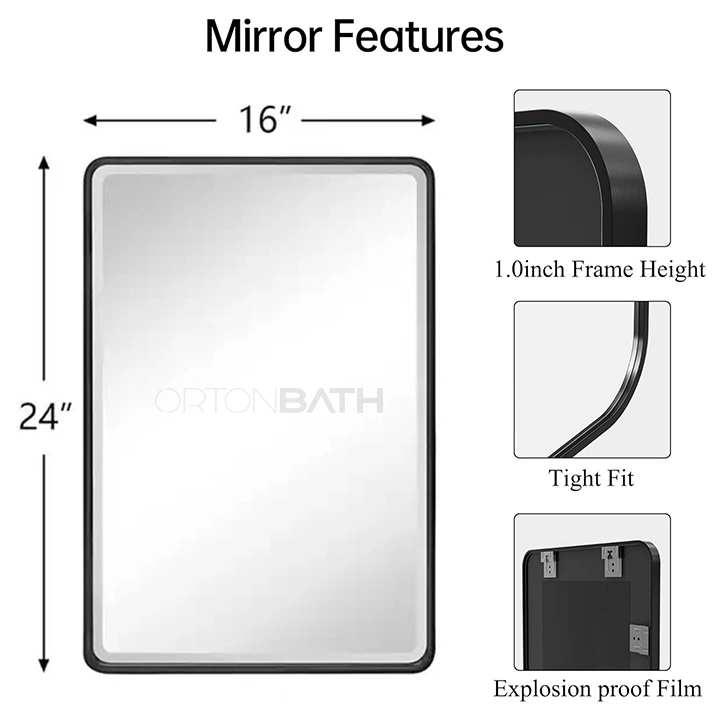 Ortonbath1 Art Non-Beveled Wood Bathroom Mirror 25.25X19.25 in, Hardwood Wedge Chocolate Frame Wall Mirror Brown, Medium