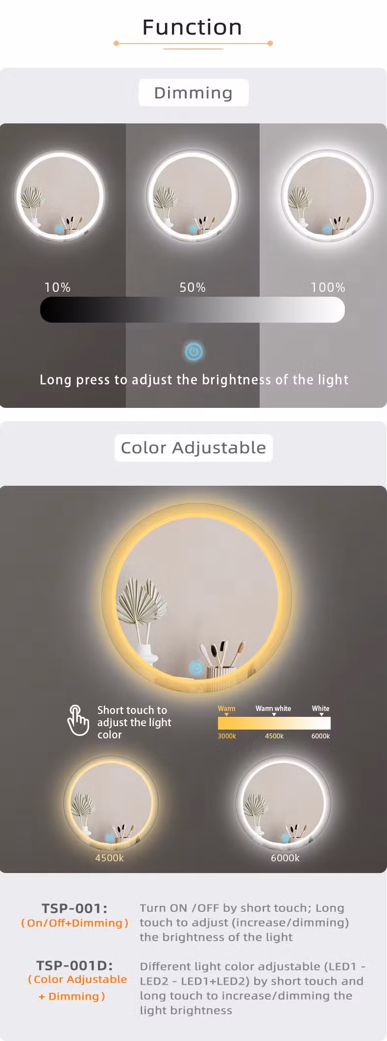 Factory Price Rectangle Illuminated LED Wall Mounted Smart Lighting Defogger Waterproof Intelligent LED Mirror for Bathroom