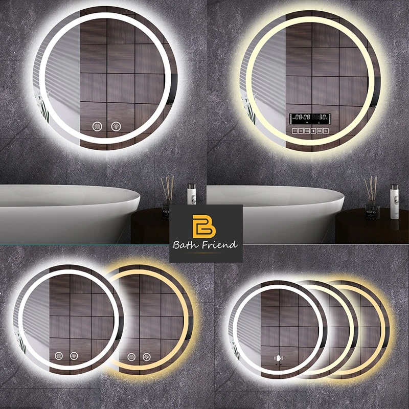 Touch Sensor Round Lighted Bathroom Mirror Makeup LED Mirror Home Decoration Bathroom Wall Mirror Sensor Waterproof Frameless Smart Mirror Intelligent Mirror