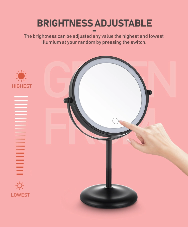 Small Vanity Mirror Rechargeable Metal Table Standing Makeup Mirror with LED Light Gmd740