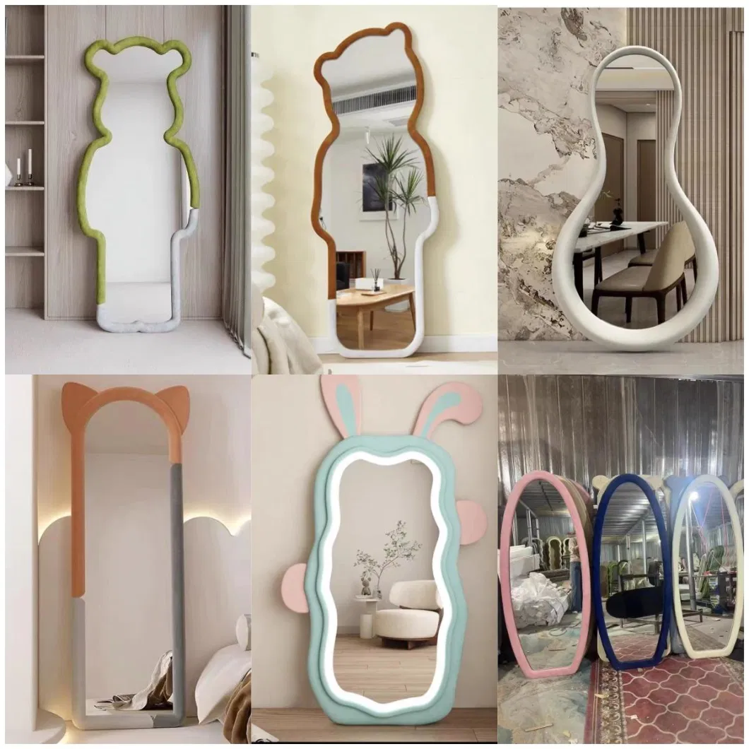 Wall Decoration Irregular Wave Shape Full Length Standing Mirror with Flannel Frame