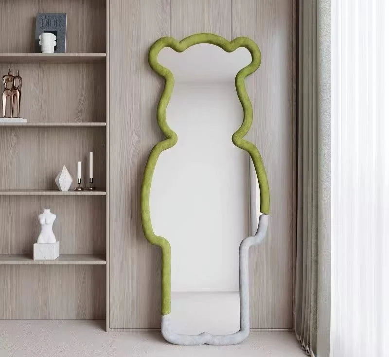 Wall Decoration Irregular Wave Shape Full Length Standing Mirror with Flannel Frame