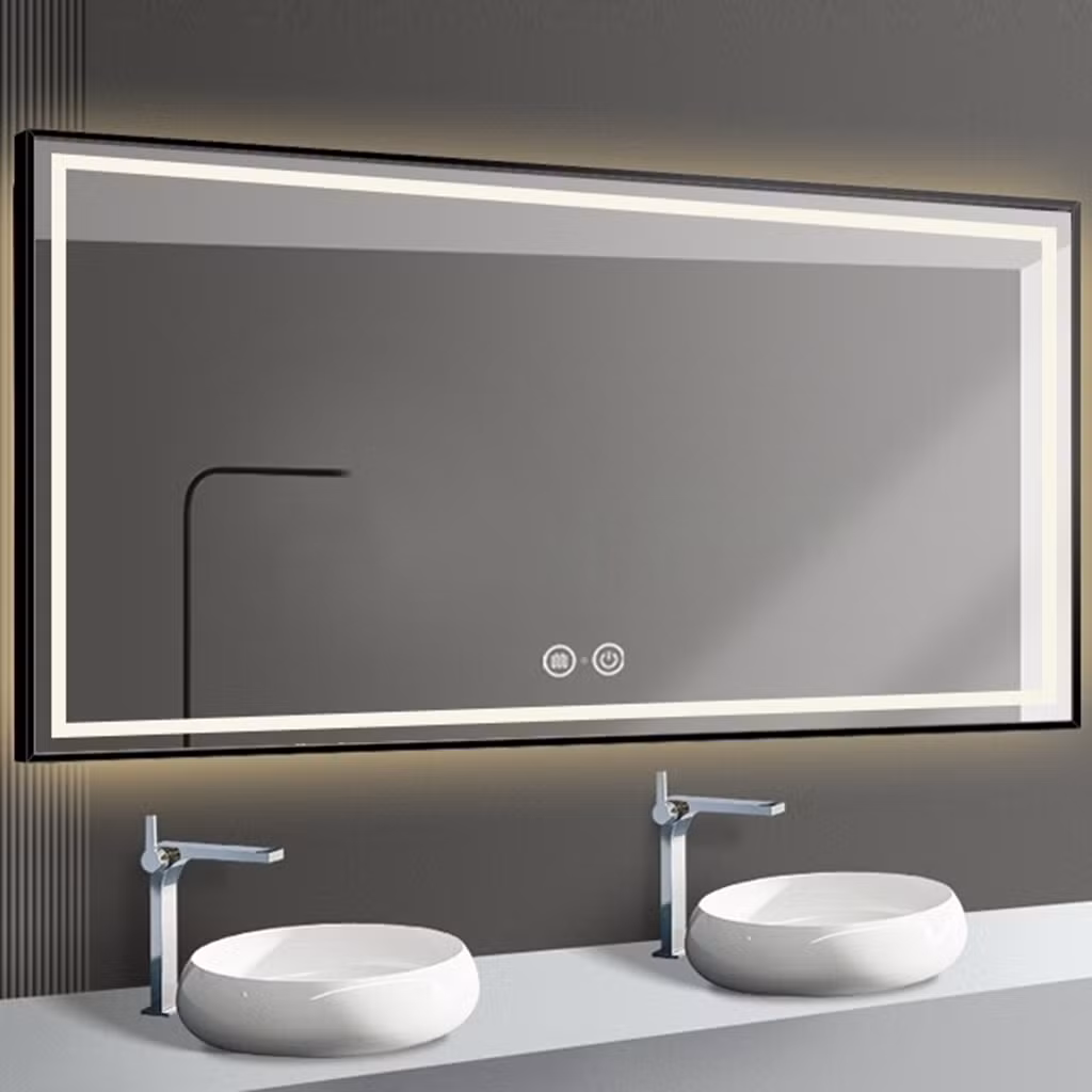 OEM Bathroom Furniture Black Aluminium Framed LED Mirror Backlit Light
