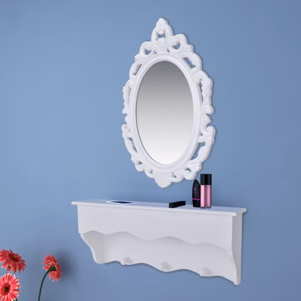 Bedroom White Wall Makeup Mirror Dressing Table Mirror Set with Great Painting
