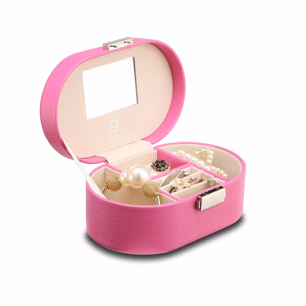 Leather Luxury Mirror Box Jewelry Storage Organizer Logo Bracelet Custom Ring Pink