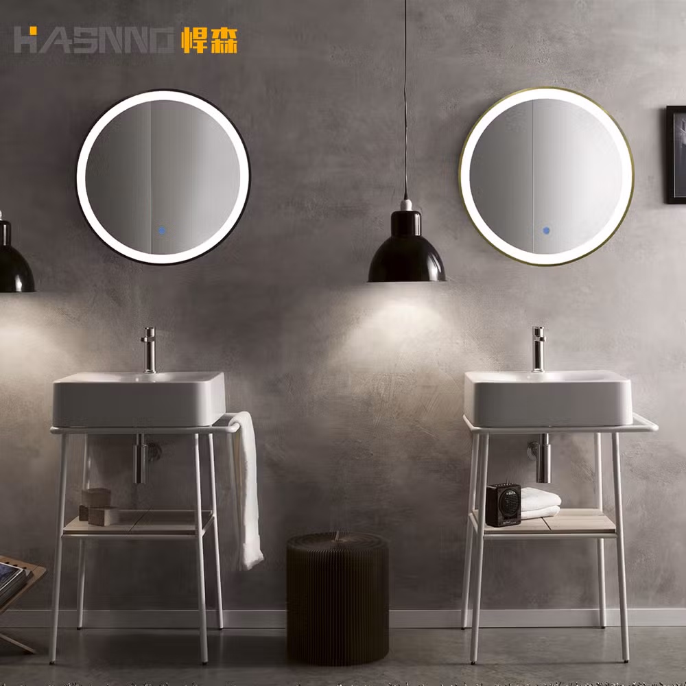 Decorative Round Aluminum Metal Frame Edge Lighted Bathroom Smart Mirror with Touch Screen