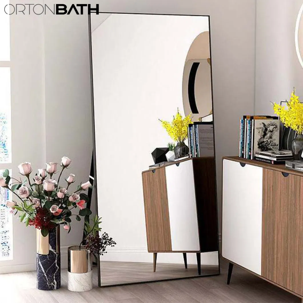 Ortonbath Full Length Floor Standing Mirror Floor Mirror, Standing Mirror Smooth Rectangle Mirror, Large Arched Black Metal Framed Mirror with Support