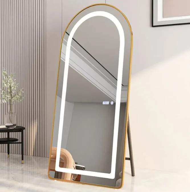 Aluminum Alloy Frame Arched Floor Mirror Living Room and Bedroom Decoration Full Length Mirror LED Vanity