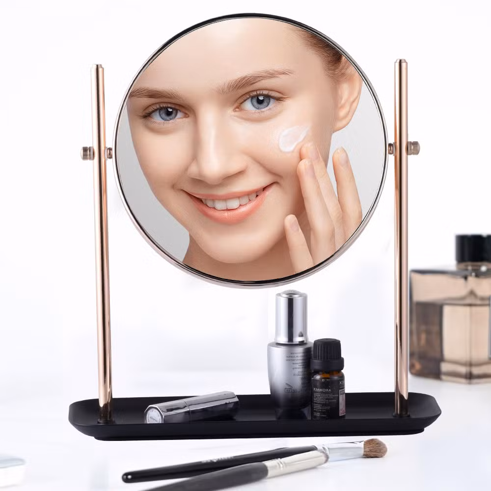 Round Table Desktop Metal Vanity Mirror Gold Black Home Decor Makeup Mirror