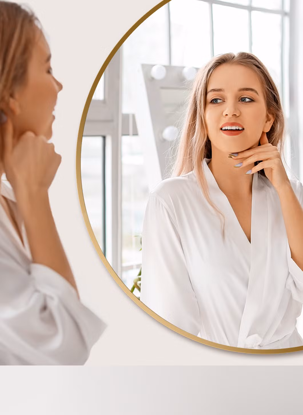 Modern Luxury Large Round Aluminum Alloy Frame Decorative Bathroom Wall Copper-Free Silver Mirror Makeup Furniture