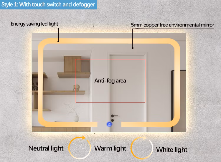 Anti-Fog Modern Wall Hanging Make up LED Smart Mirror for Dressing Table and Bathroom Use