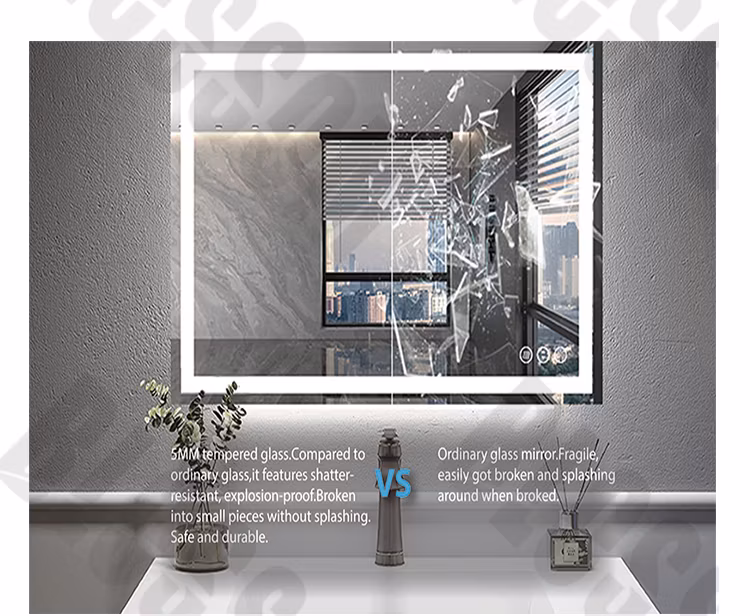 Customized Square Silver Frameless Wall Mounted Hanging Mirror in Bathroom