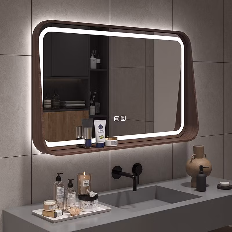 Bathroom Vanity LED Smart Bathroom Mirror with Floating Shelf, 3 Color Dimmable, Anti Fog