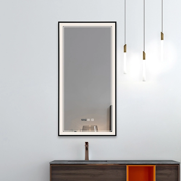 ETL CE Home Decoration Rectangle Shape Fogless Glass Styling Mirror Hotel Full Length Dressing Golden Frame Smart LED Mirror Bathroom Wall Mirrors with Light