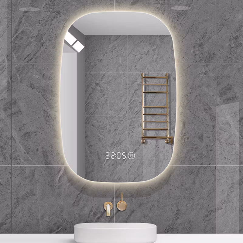 Round Corner Smart Bathroom LED Touch Screen Light Mirror Frameless Wall Hanging Bathroom Mirror