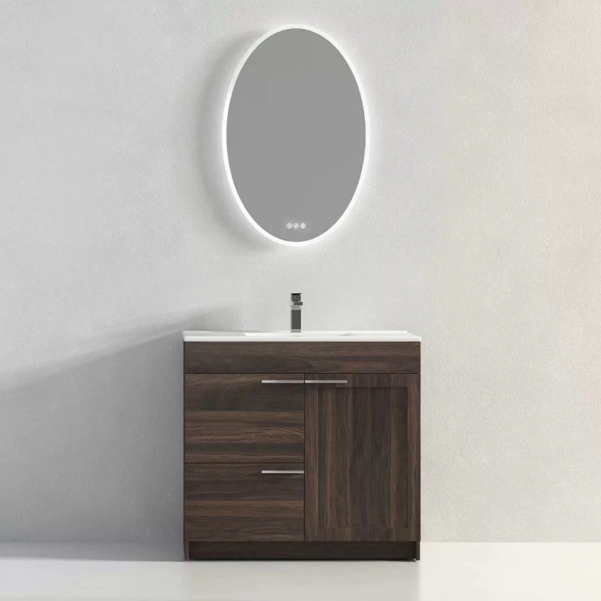 Single Sink Bathroom Vanity Set Undermount Marble Top Bathroom Furniture Bathroom Cabinet with LED Mirror