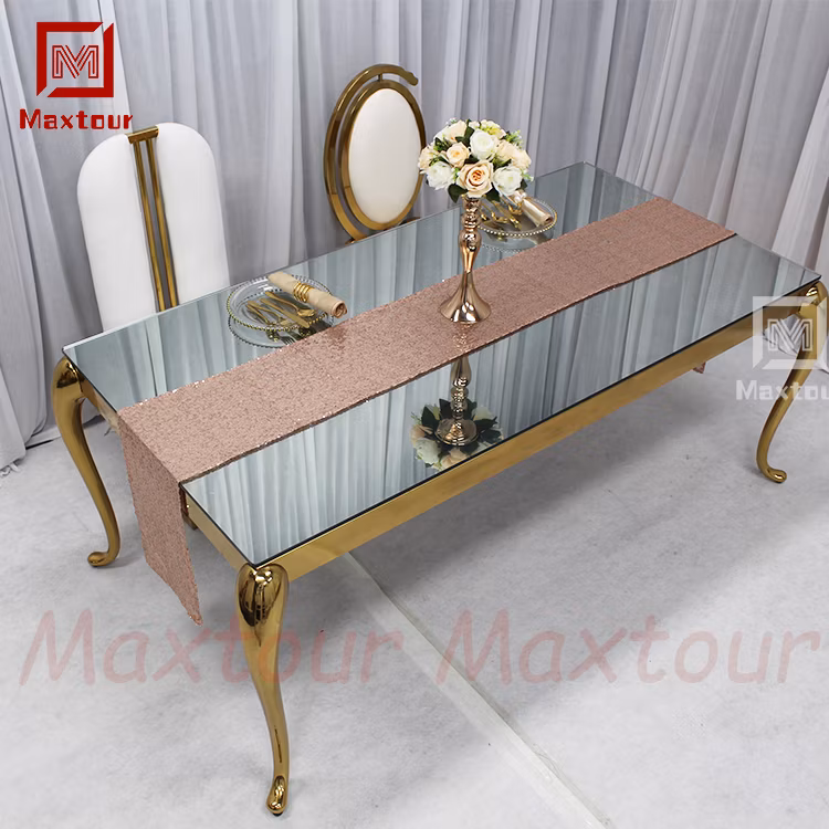 Luxury Mirror Glass Top Dining Table Stainless Steel